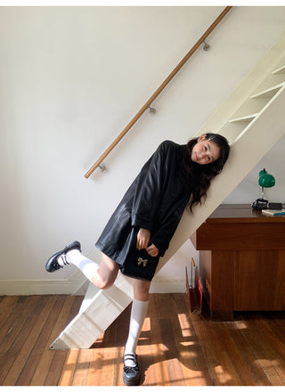 raglan leather coat
