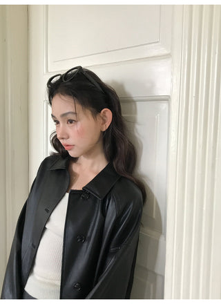 raglan leather coat