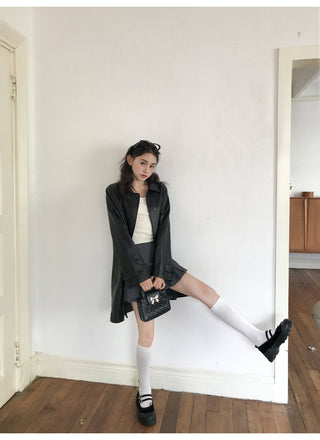 raglan leather coat