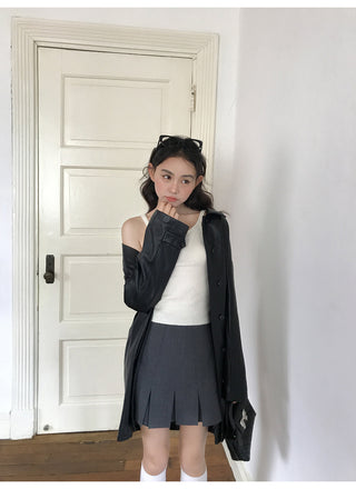 raglan leather coat