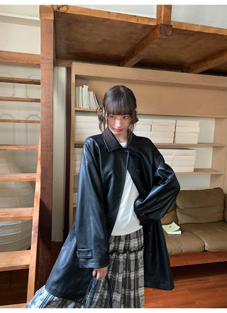 raglan leather coat
