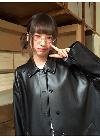 raglan leather coat