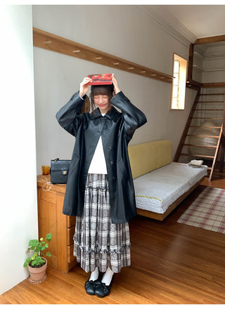 raglan leather coat