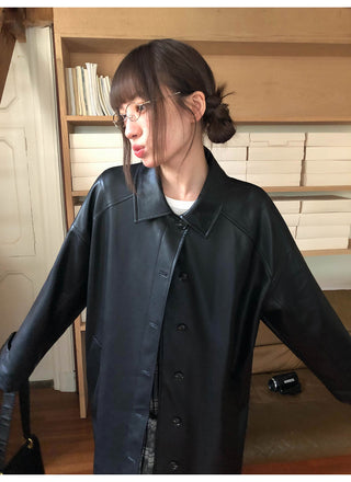 raglan leather coat
