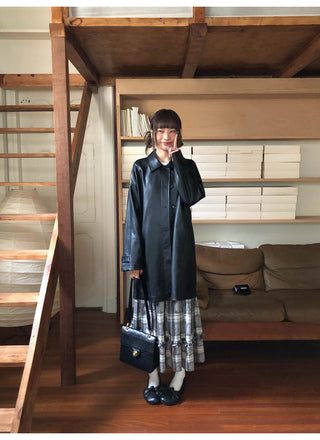 raglan leather coat