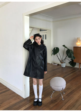 raglan leather coat