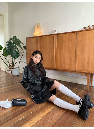raglan leather coat