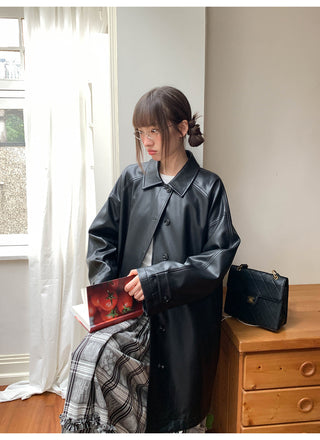 raglan leather coat