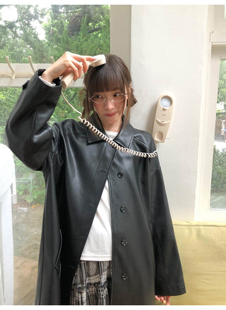 raglan leather coat