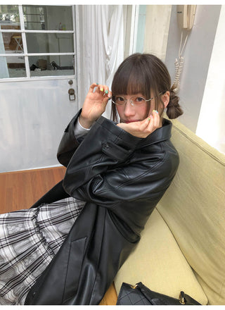raglan leather coat