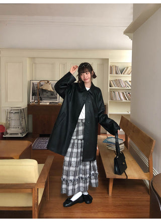 raglan leather coat