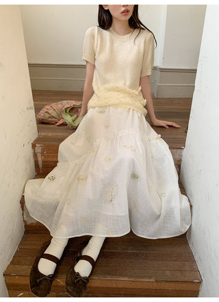 embroidered split skirt