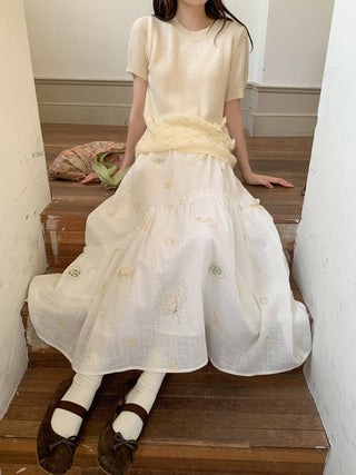 embroidered split skirt