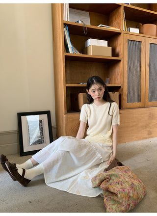 embroidered split skirt