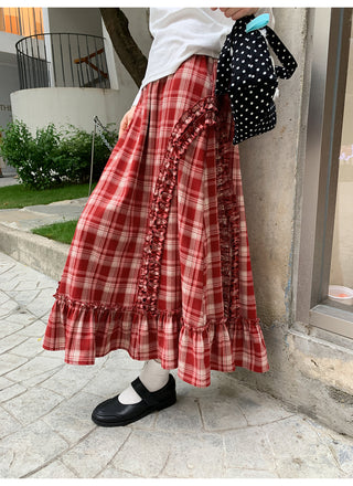 wooden ear plaid skirt