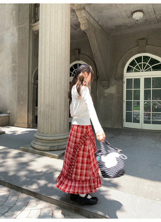 wooden ear plaid skirt