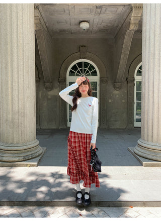 wooden ear plaid skirt