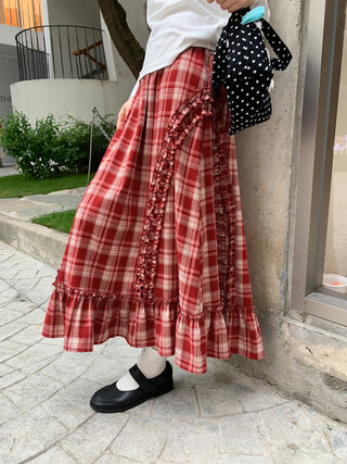 wooden ear plaid skirt