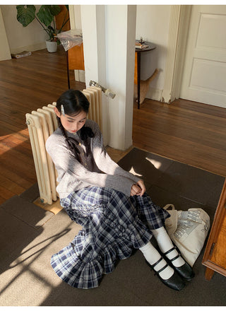 wooden ear plaid skirt