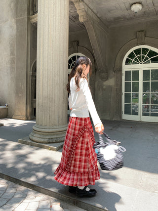 wooden ear plaid skirt