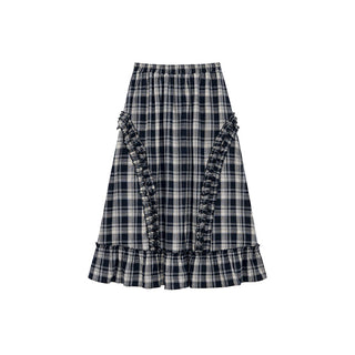 wooden ear plaid skirt