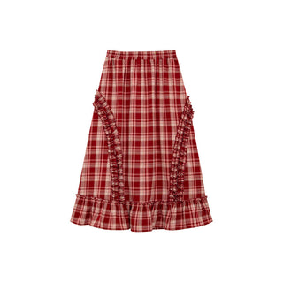 wooden ear plaid skirt