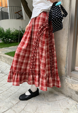wooden ear plaid skirt