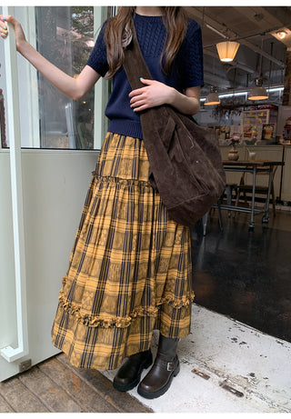jacquard plaid skirt