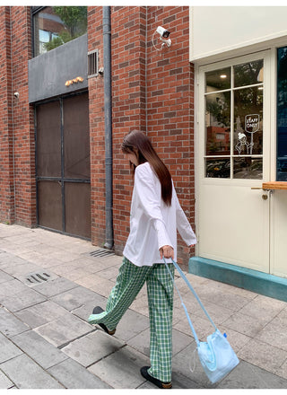 green plaid trousers