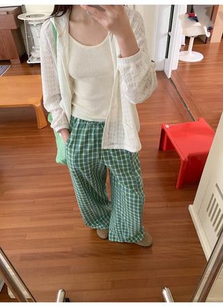 green plaid trousers