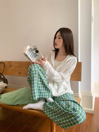 green plaid trousers