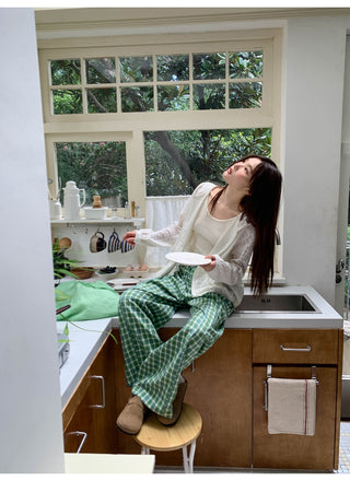 green plaid trousers