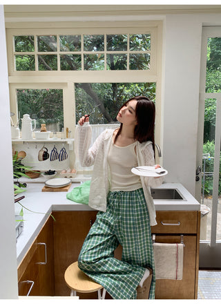 green plaid trousers
