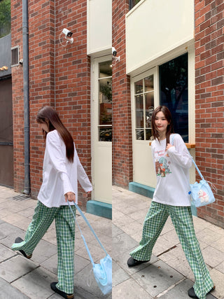 green plaid trousers