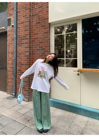 green plaid trousers