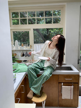 green plaid trousers