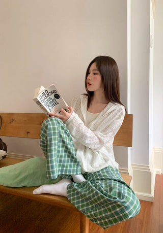 green plaid trousers