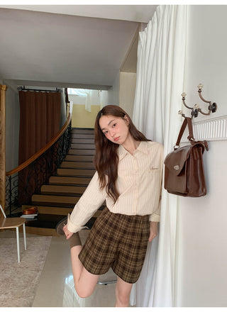 pleated plaid shorts