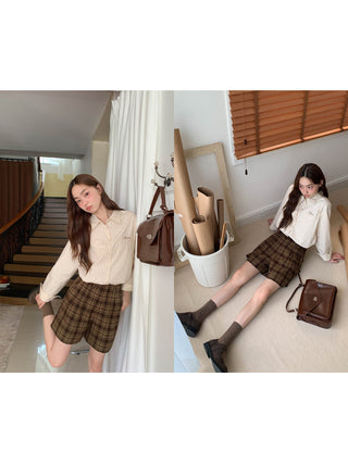 pleated plaid shorts