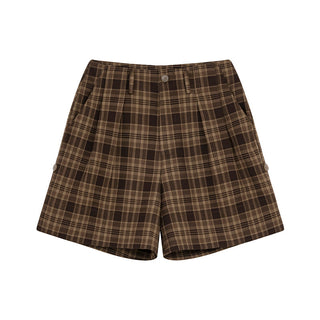pleated plaid shorts