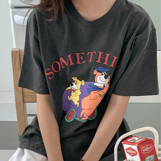 Washed print short-sleeved T-shirt