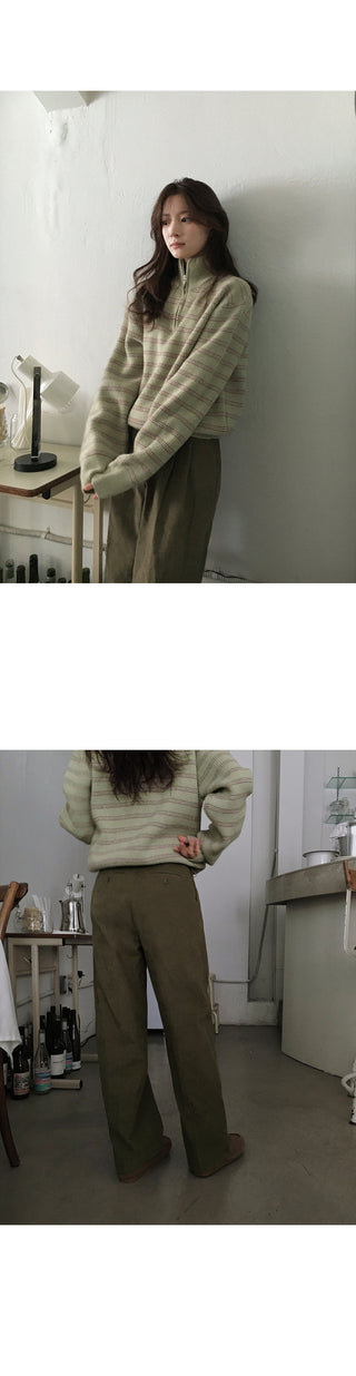 Wide cotton slacks with pleats