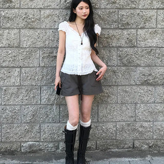 Poco Vintage Washed Elastic Waist Shorts