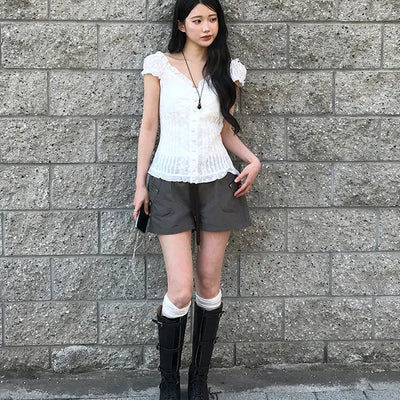 Poco Vintage Washed Elastic Waist Shorts