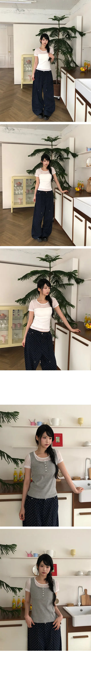 Cheek Layered See-through Short Sleeve T-shirt
