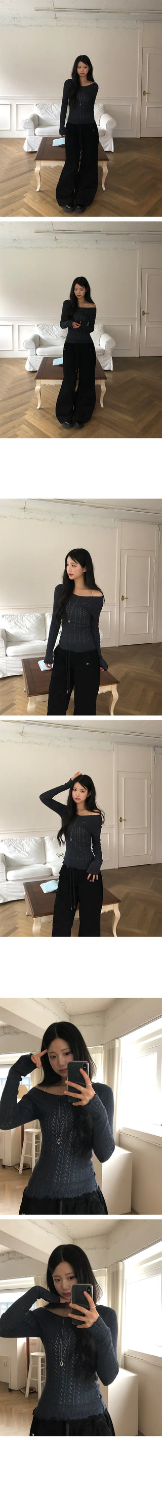 Elsa Punched Slim V-Neck Knit