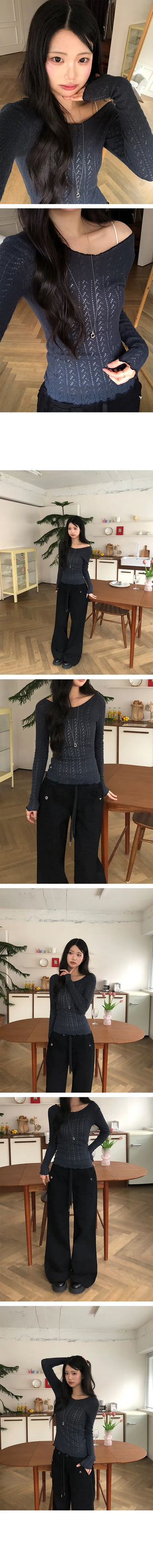 Elsa Punched Slim V-Neck Knit