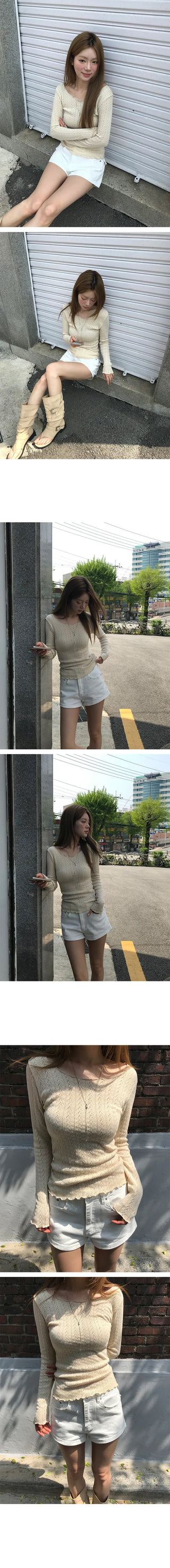 Elsa Punched Slim V-Neck Knit