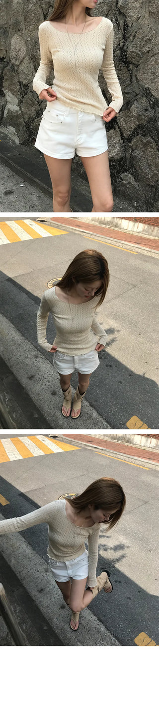 Elsa Punched Slim V-Neck Knit