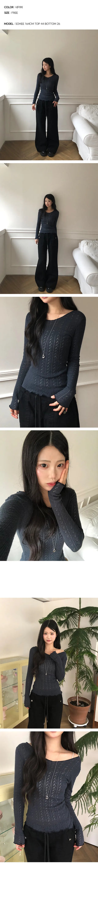 Elsa Punched Slim V-Neck Knit
